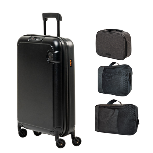 BÄRA Travel Set - Collapsible 20" Carry On Luggage, Packing Cubes & Toiletry Bag, Black