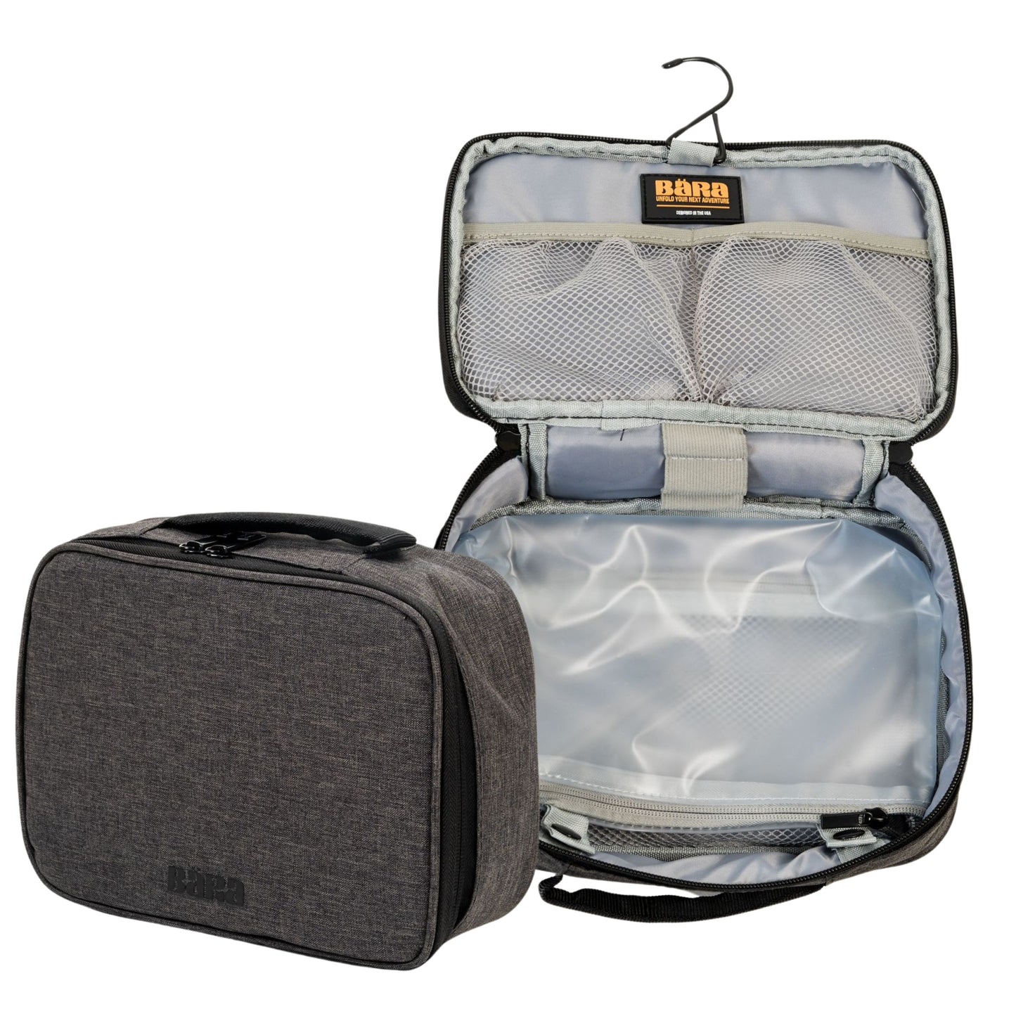 BÄRA Expandable TSA Approved Toiletry Bag with Hook & Carrying Handle, Grey